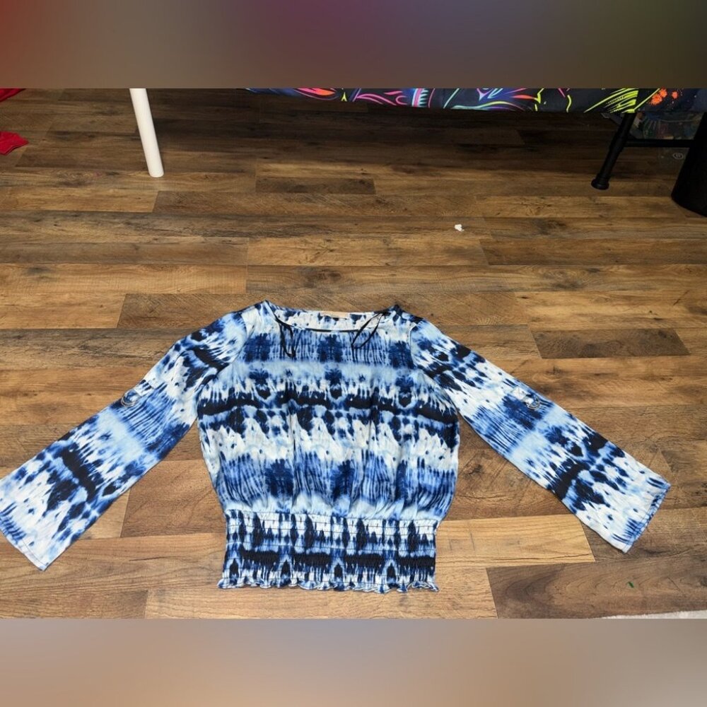 Blue Tie-Dye Smocked Blouse